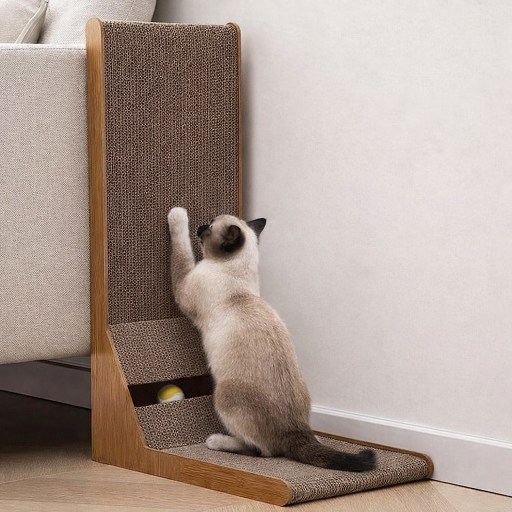Cat Scratcher Board with Wooden Frame and Ball Track