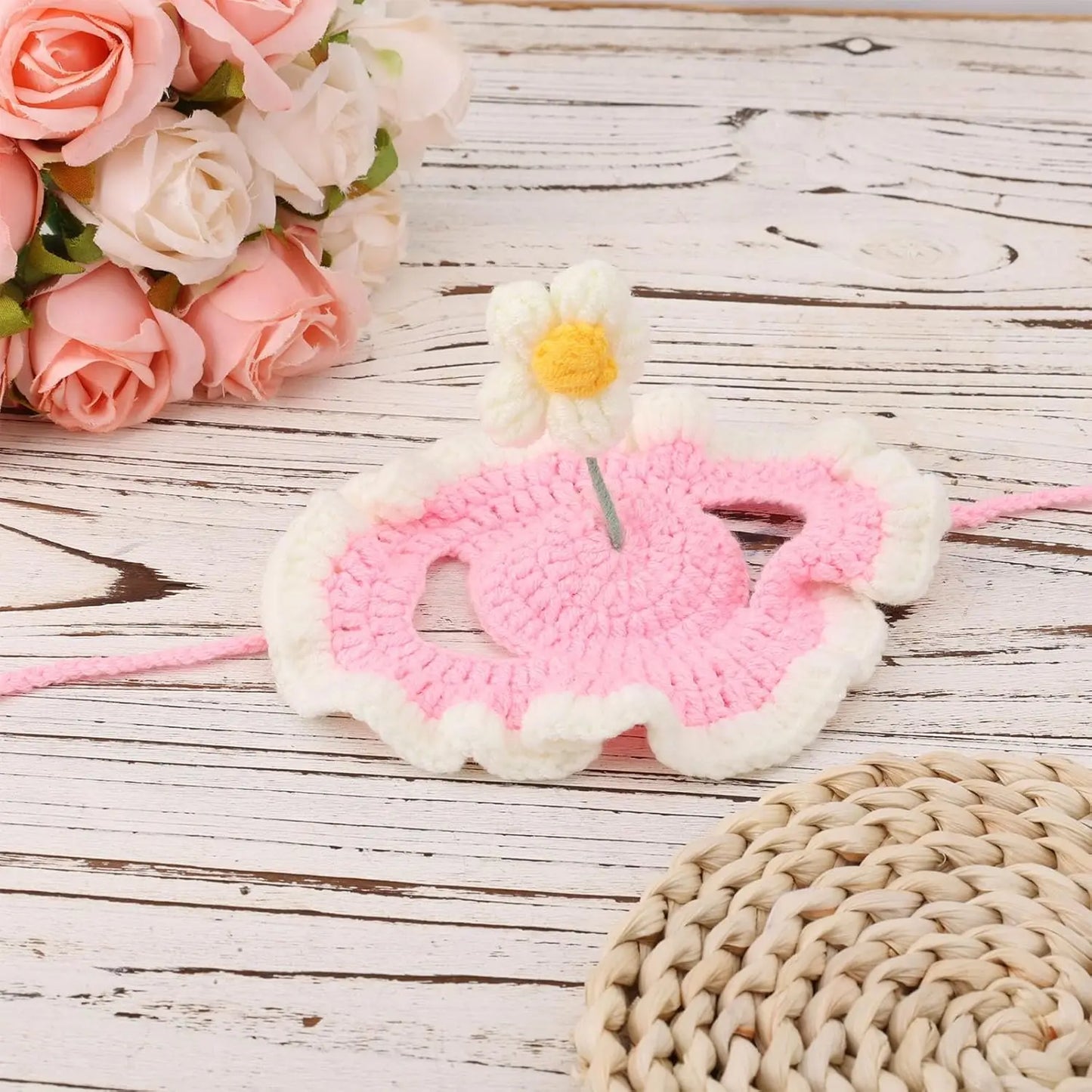 Flower Crochet Pet Hat – Knitted Cat & Puppy Costume