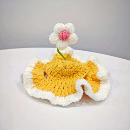 Flower Crochet Pet Hat – Knitted Cat & Puppy Costume