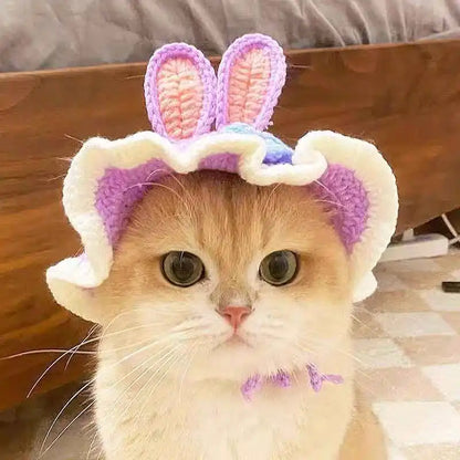 Flower Crochet Pet Hat – Knitted Cat & Puppy Costume