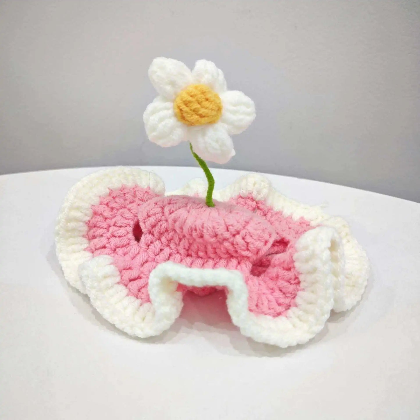 Flower Crochet Pet Hat – Knitted Cat & Puppy Costume