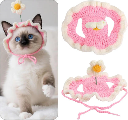 Flower Crochet Pet Hat – Knitted Cat & Puppy Costume
