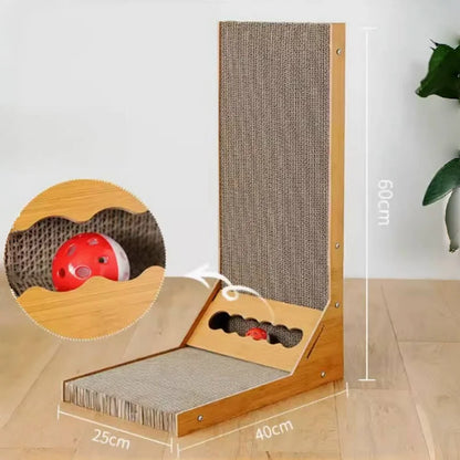 Cat Scratcher Board with Wooden Frame and Ball Track