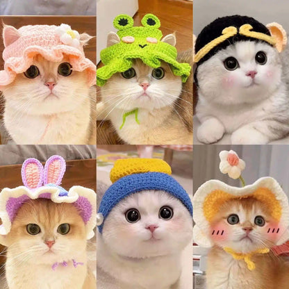 Flower Crochet Pet Hat – Knitted Cat & Puppy Costume