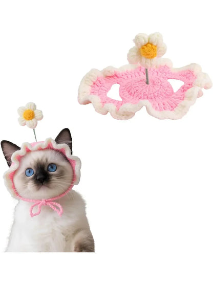 Flower Crochet Pet Hat – Knitted Cat & Puppy Costume