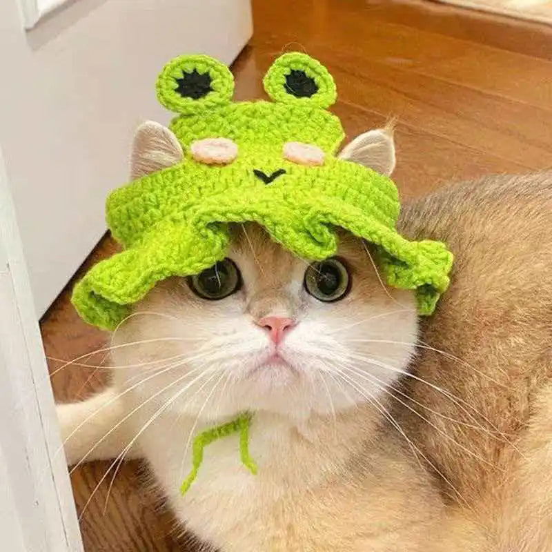 Flower Crochet Pet Hat – Knitted Cat & Puppy Costume