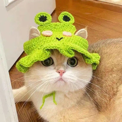 Flower Crochet Pet Hat – Knitted Cat & Puppy Costume