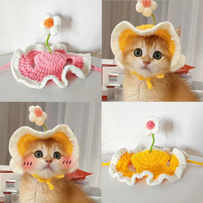 Flower Crochet Pet Hat – Knitted Cat & Puppy Costume