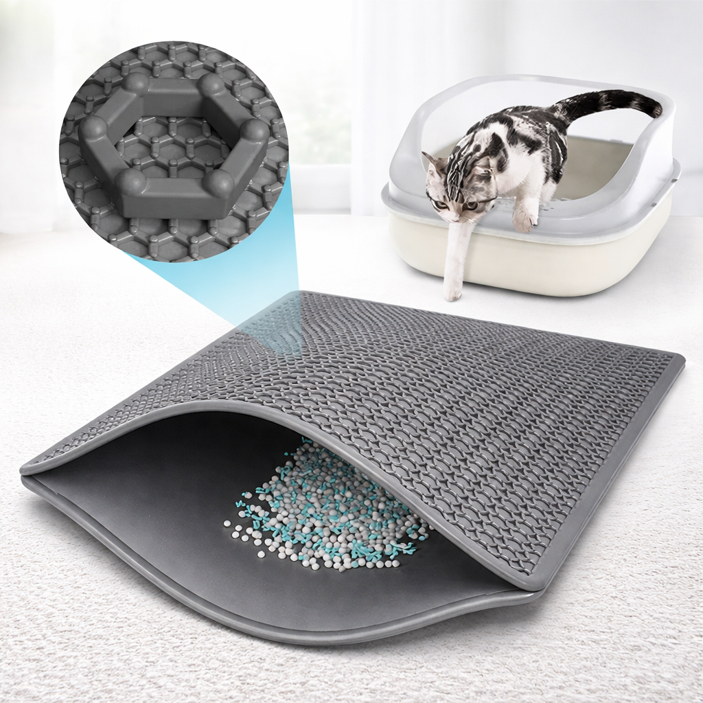 Waterproof Cat Litter Mat Double Layer EVA – Non Slip Sand Trapping Washable Litter Box Pad